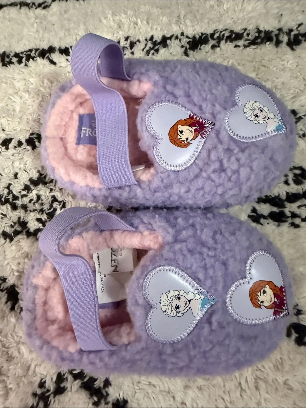 Disney Frozen Ground Up Sherpa House Slippers Elsa & Anna Purple Kids Size 5/6